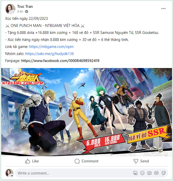 Hướng dẫn chia sẻ nhận code h&agrave;ng ng&agrave;y One Punch Man Việt H&oacute;a - image 2 